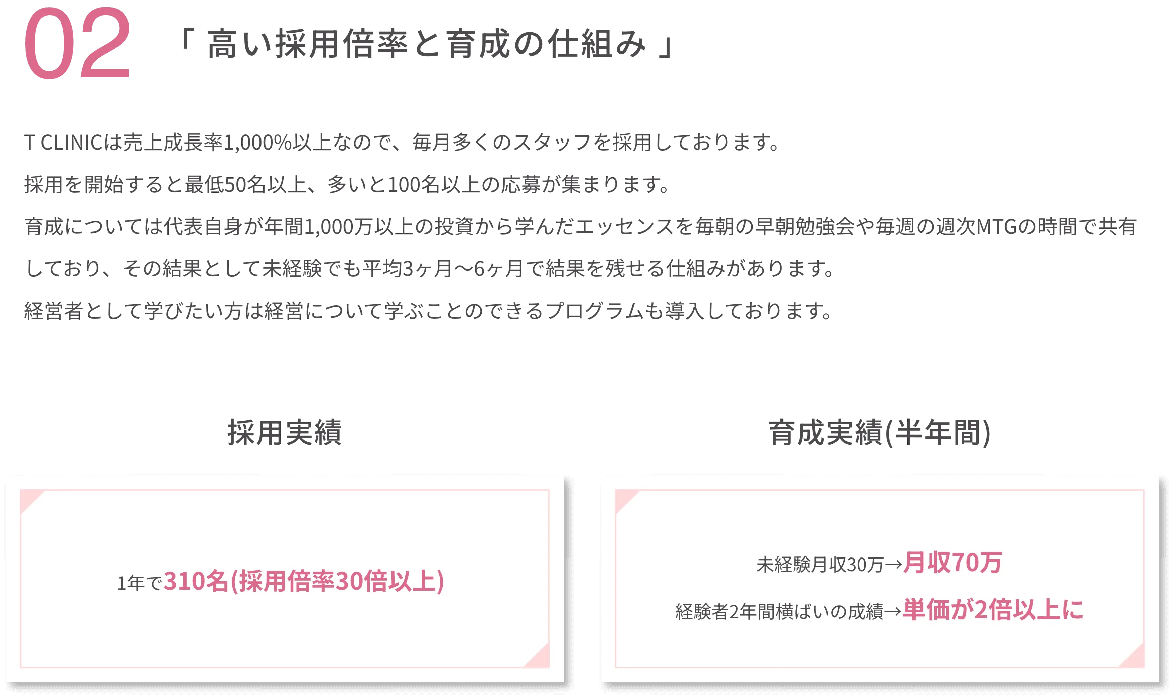 02 「 高い採用倍率と育成の仕組み 」