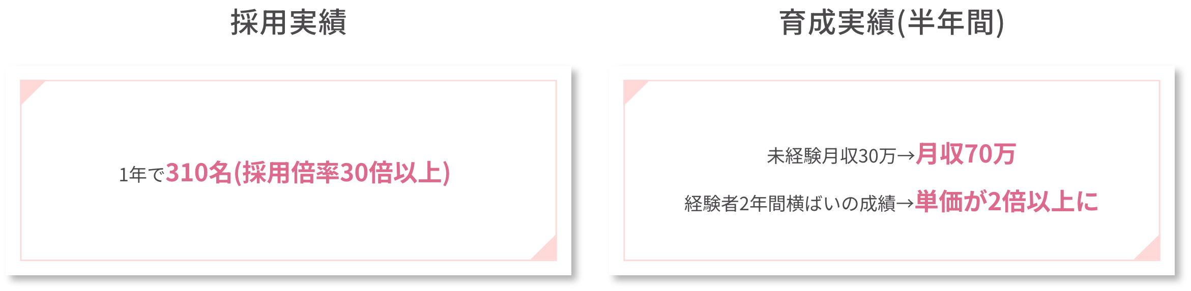 採用実績,育成実績(半年間)